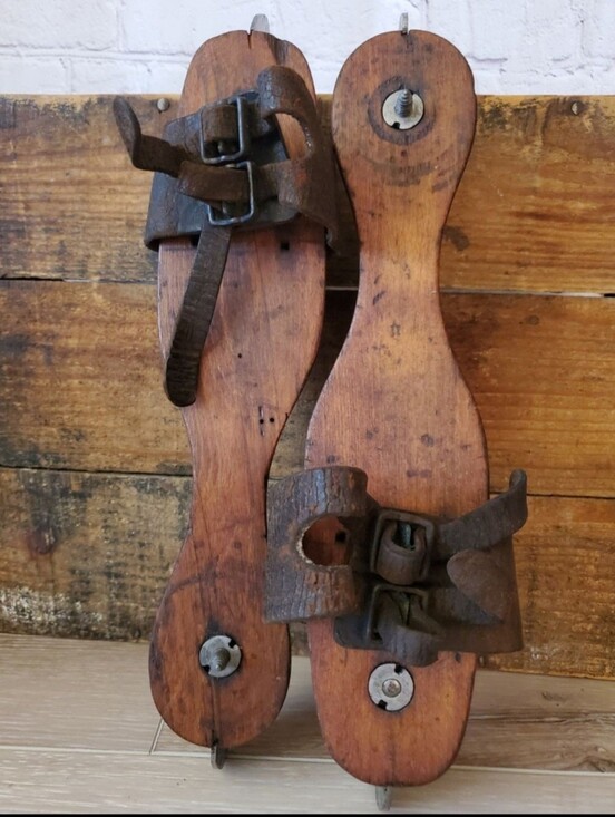 Other - Vintage/ Antique Rustic Wooden Ice Skates with Leather Straps Union Hardware